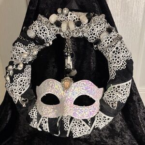 Elegant Lace and Bead Wreath with Mask